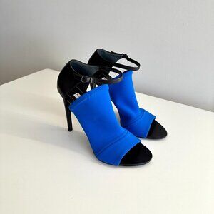 BALENCIAGA Leather Neoprene Colorblock Ankle Strap Sandals in Blue/Black US 9